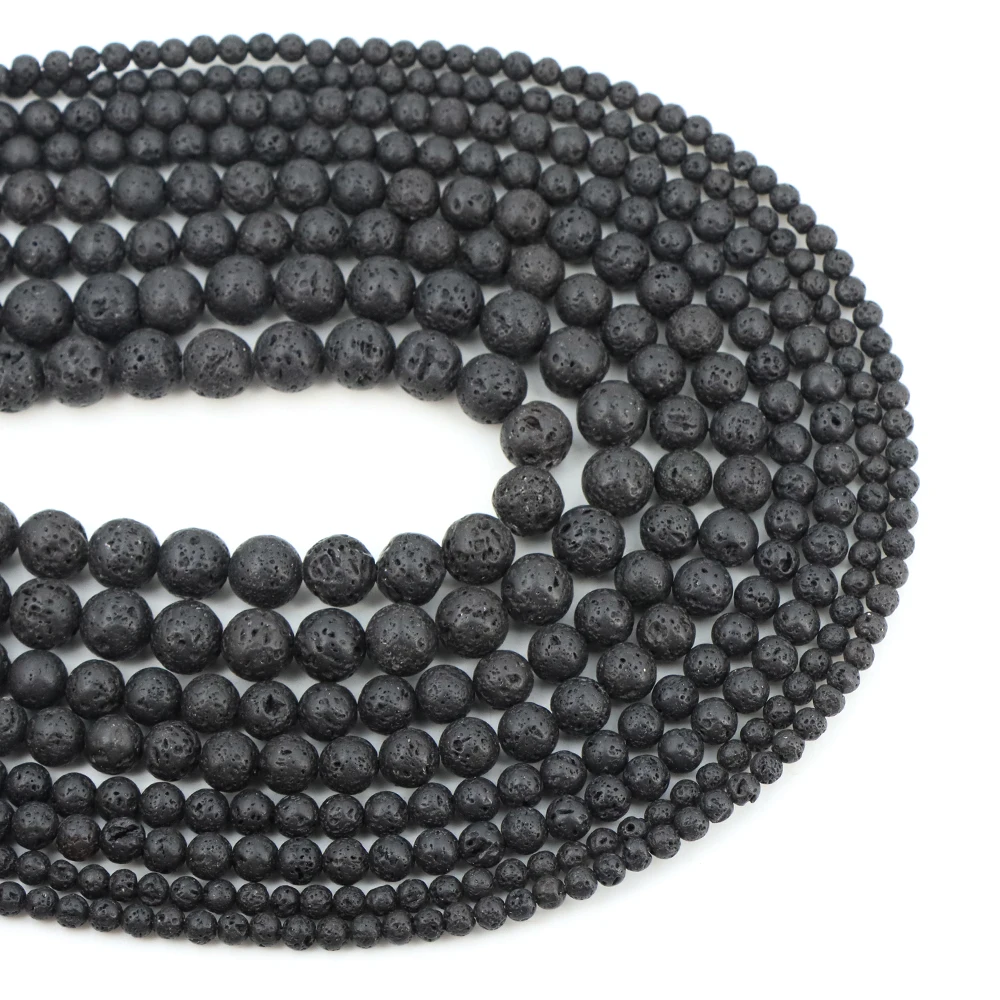 Wholesale Natural Black Volcanic Lava 4 6 8 10 12mm Round Loose Beads For Jewelry Making Bracelet Necklace Gift Charms Accessori view 4