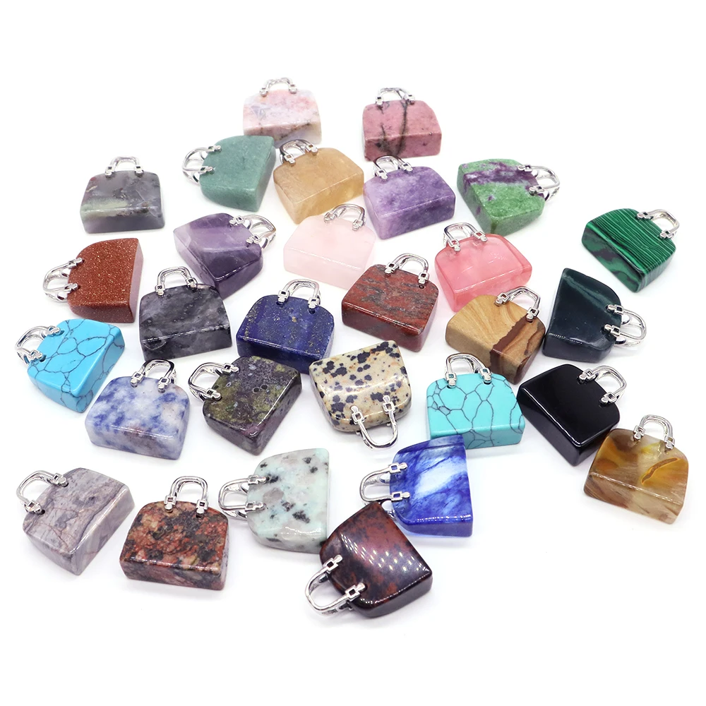 Natural Crystal Cute Bag Shape Figurine Amethyst Rose Quartz Tiger Eye Jade Healing Stone Gem Craft Gift Home Decor Ornaments
