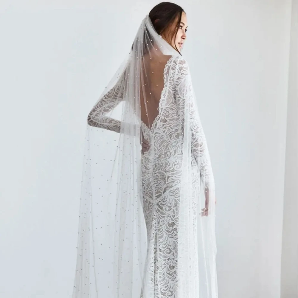 Veli da sposa con perle glitterate Velo di tulle morbido con pettine Grazioso copricapo di alta qualità per accessori da sposa per il matrimonio