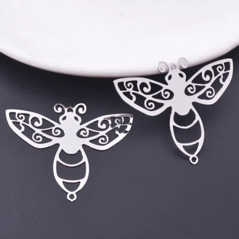 10 Stück 36*43mm Messing Anima Bienen-Verbindungsanhänger Rhodium-beschichtet Anhänger DIY Schmuck Zubehör – Detail 2