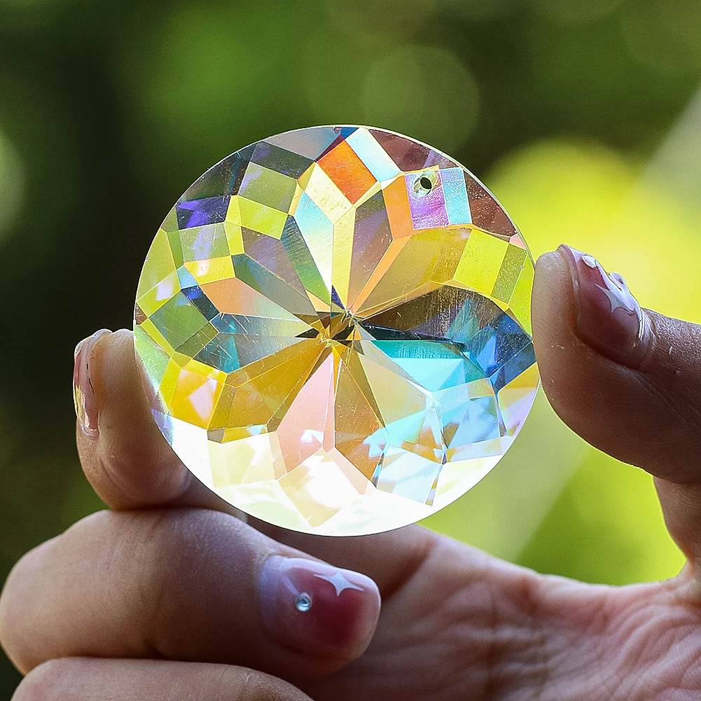 45mm AB Colour Bauhinia Circular Crystal Pendant Multi-faceted Glass Art Sunlight Collector Outdoor Garden Courtyard Decoration