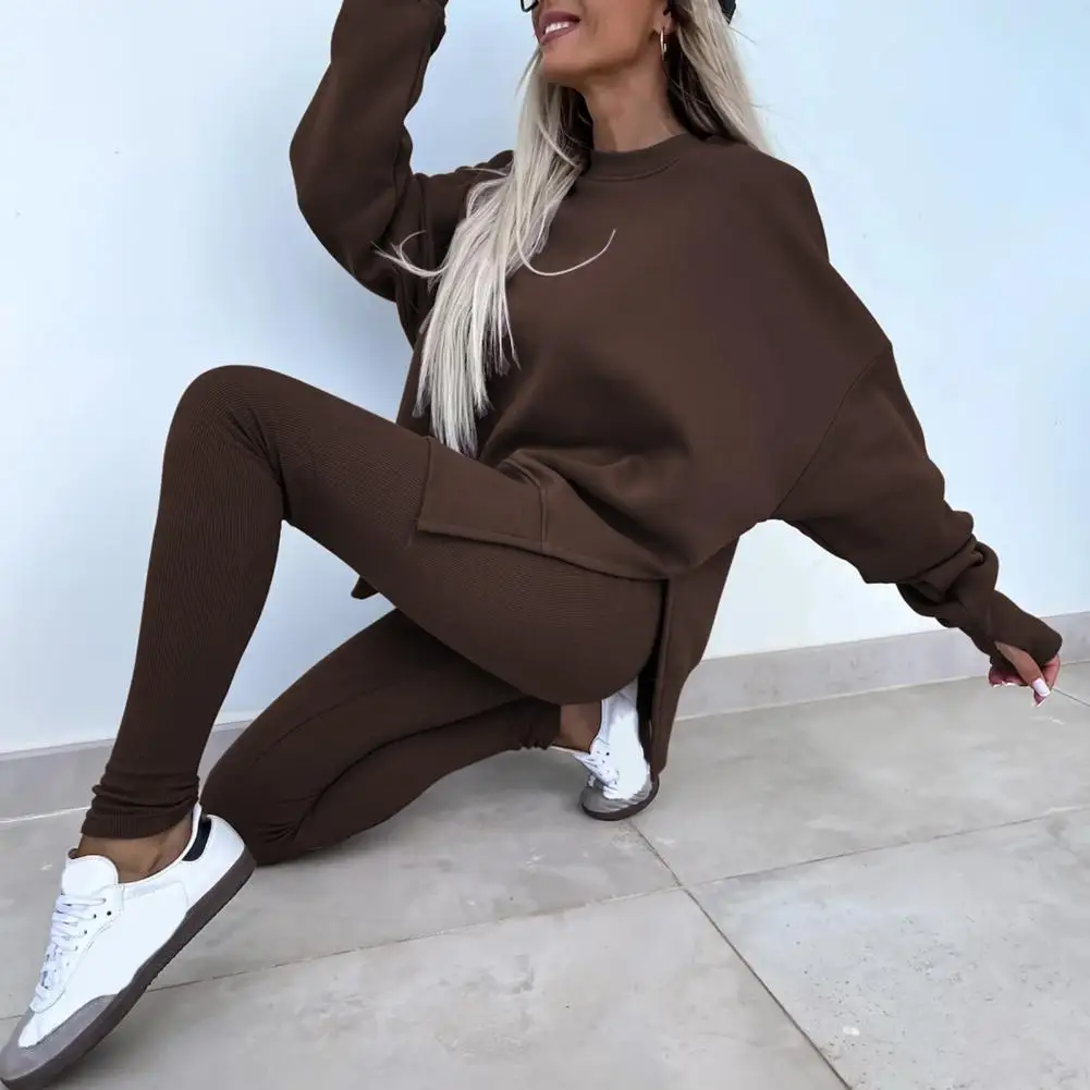 New in Women Tracksuit 2 Piece Sets Autumn Casual Oversized Sweatshirts Slit Fitness Slim High Waist Leggings Set Female