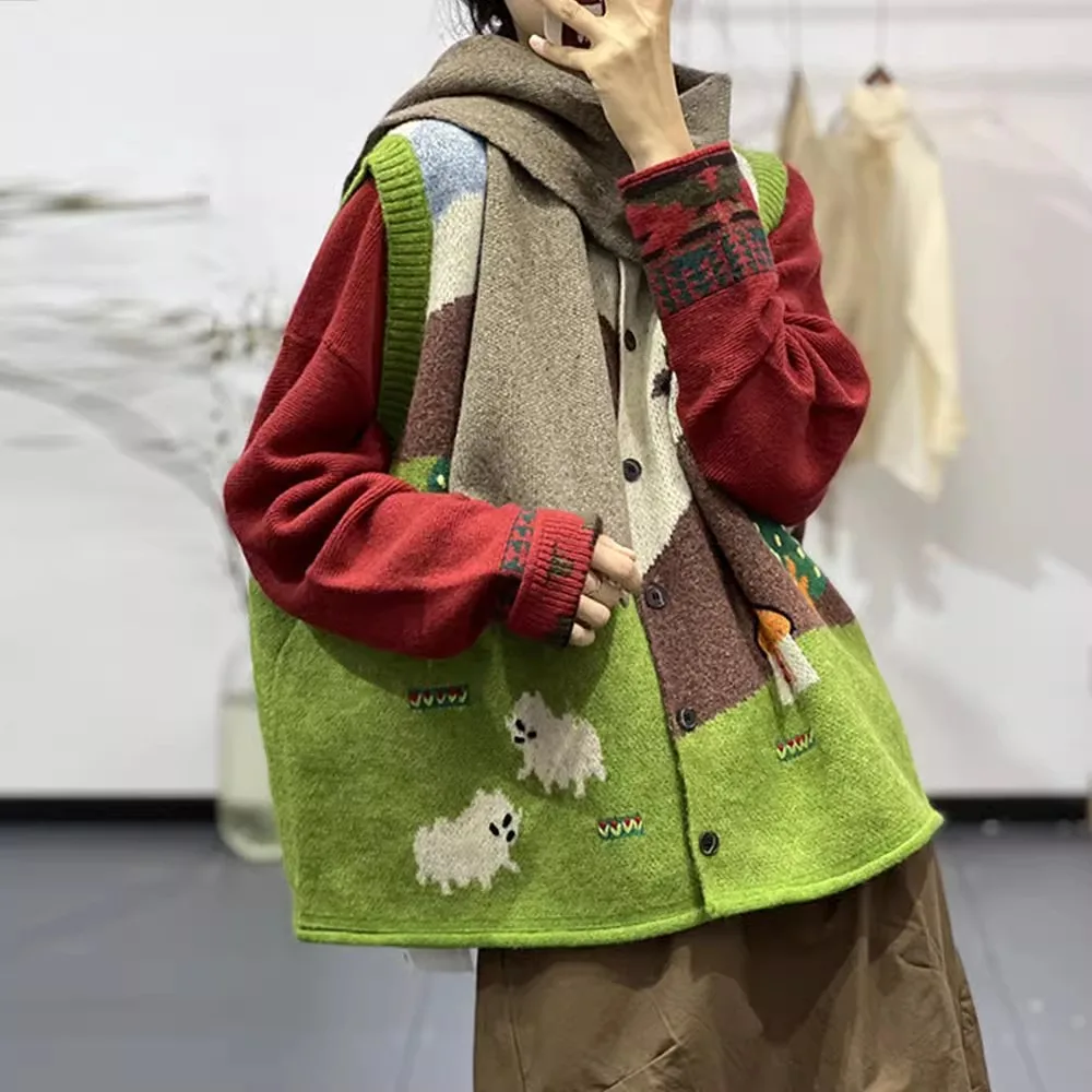 

Повседневный круглый вязаный свитер с принтом Ne, жилет, женский весенне-осенний многослойный топ, удобная дышащая одежда