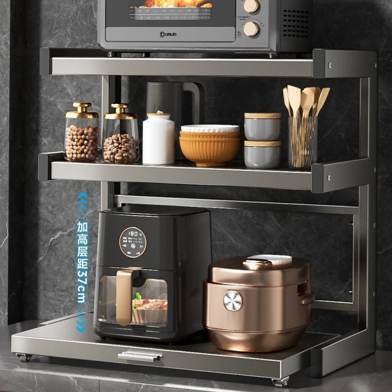 Pull Out Microwave Oven Stand Multifunctional Kitchen Shelf for Rice Cooker Countertop Sliding Tray Space Saving Storage Units