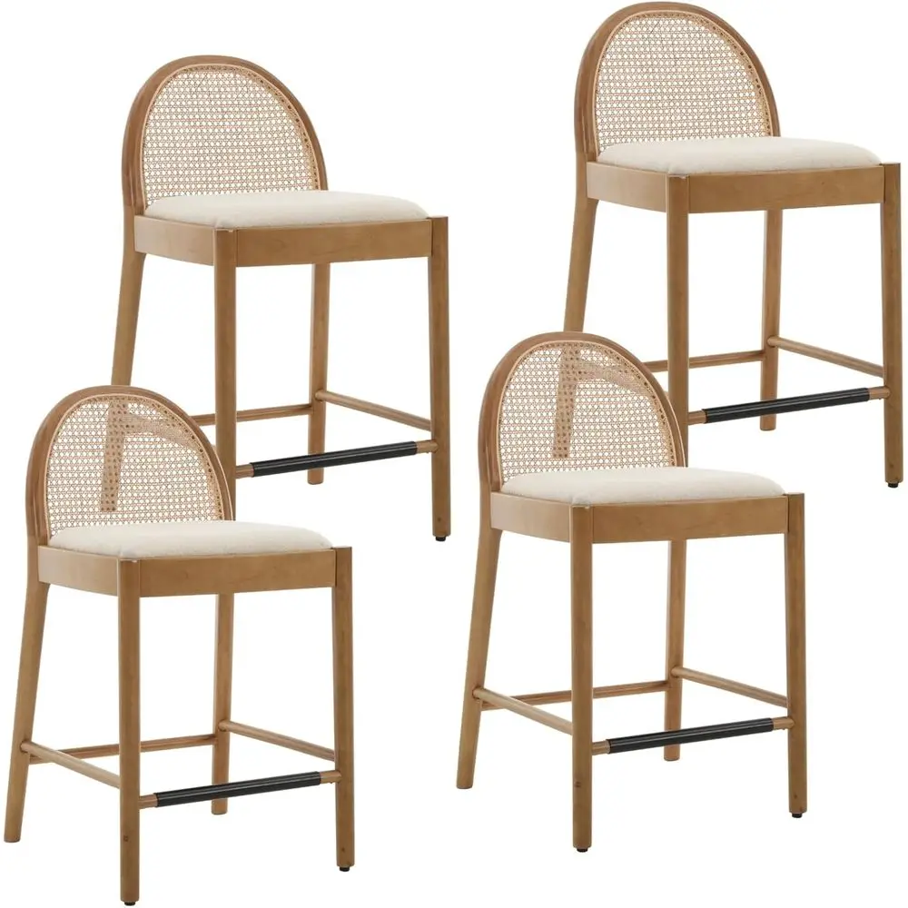 

Набор из 4 стульев для барной стойки с сиденьями из натурального ротанга, высота сиденья 26 дюймов, деревянные ножки, металлическая подставка для ног, белый цвет