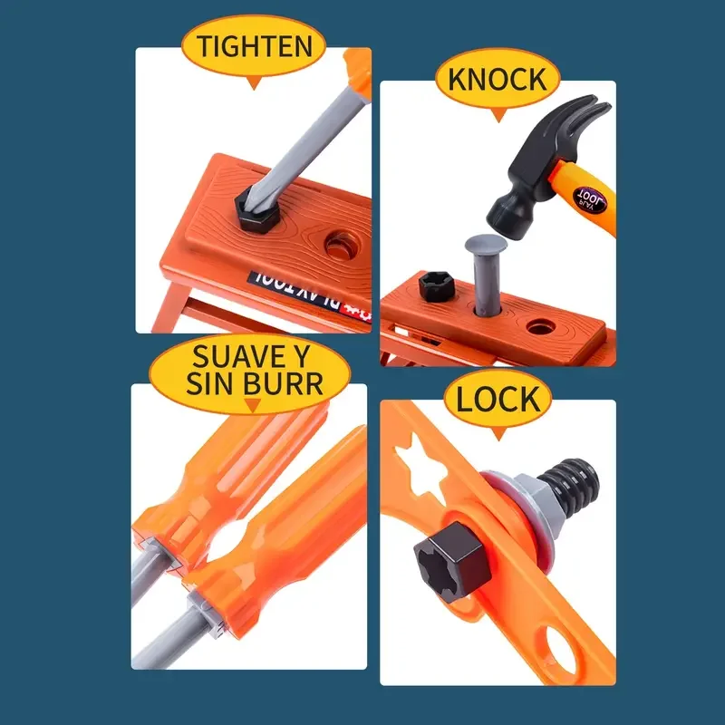 42 Uds. Caja de herramientas para niños, taladro eléctrico de juguete, herramientas de reparación de simulación para niños, juguetes para el hogar, juguetes de estudio de construcción para niños