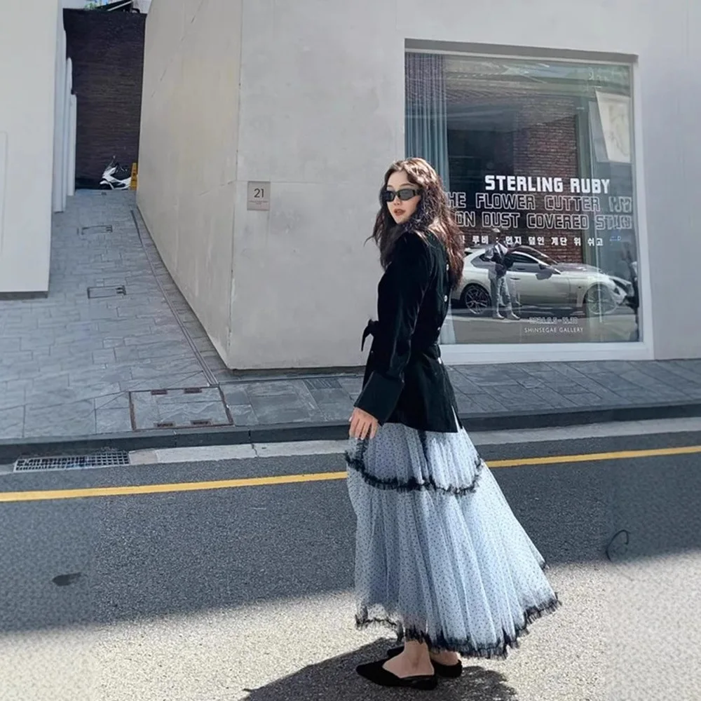 

Pink Polka Dot A-Line Skirt Semi-Netting Heavyweight Winter Commute Cake Skirt Sweet Sle Youth Friendly Loose Fit