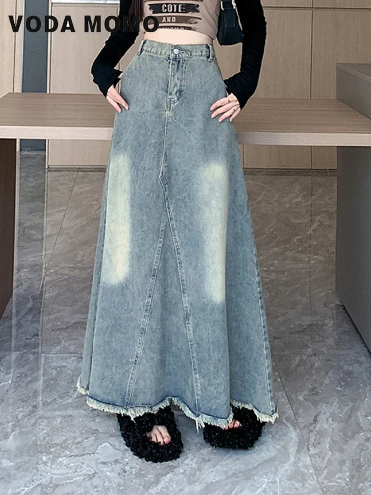 2023 Autumn High Waisted Y2k Harajuku Korean Denim Skirt New Fashion Loose Chic A Line Skirts Washed Vintage Skirt for Women