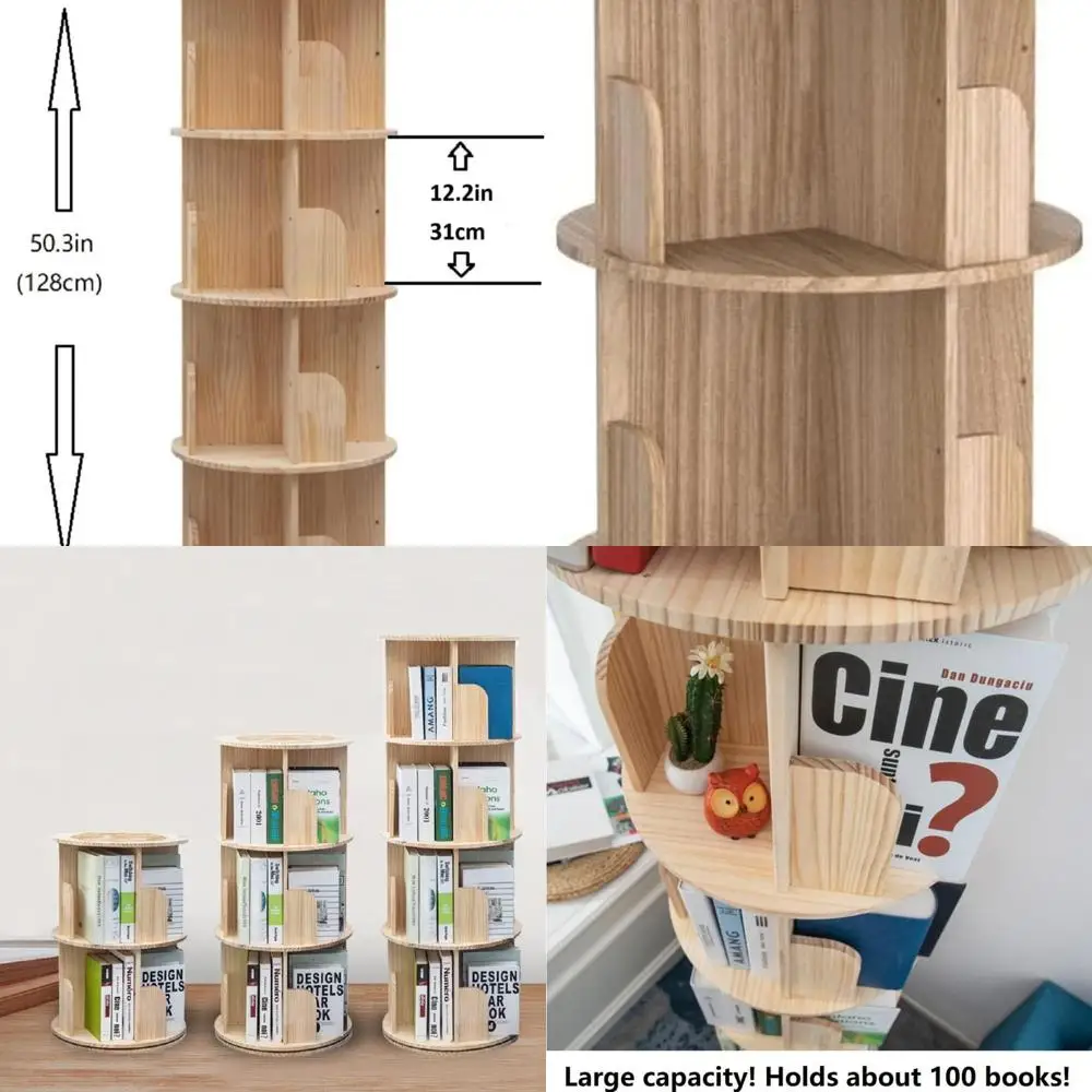 

360 ° Вращающийся 4-х уровневый деревянный книжный шкаф для детей и взрослых — напольный органайзер для хранения вещей