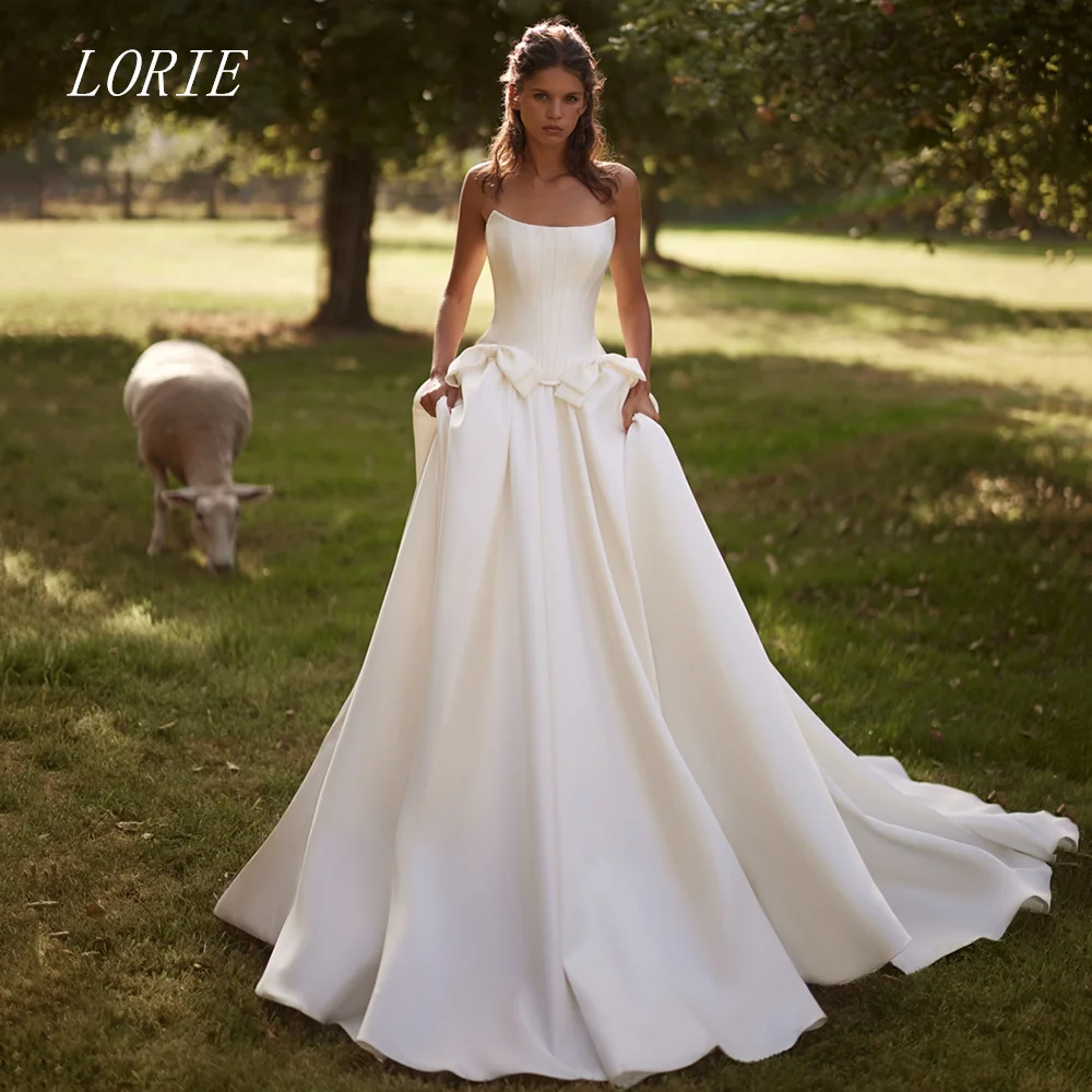 

LORIE Luxury A Line Civil Wedding Dress Classical Strapless Bridal Dresses Concise Appliques Bow Wedding Gown Customized 2026