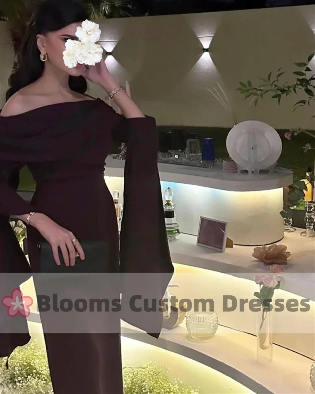 Customized Off Shoulder Elegant Ruched Long Sleeves Prom Dresses For Special Occasion Straight Party Gown Sweet Evening Dress