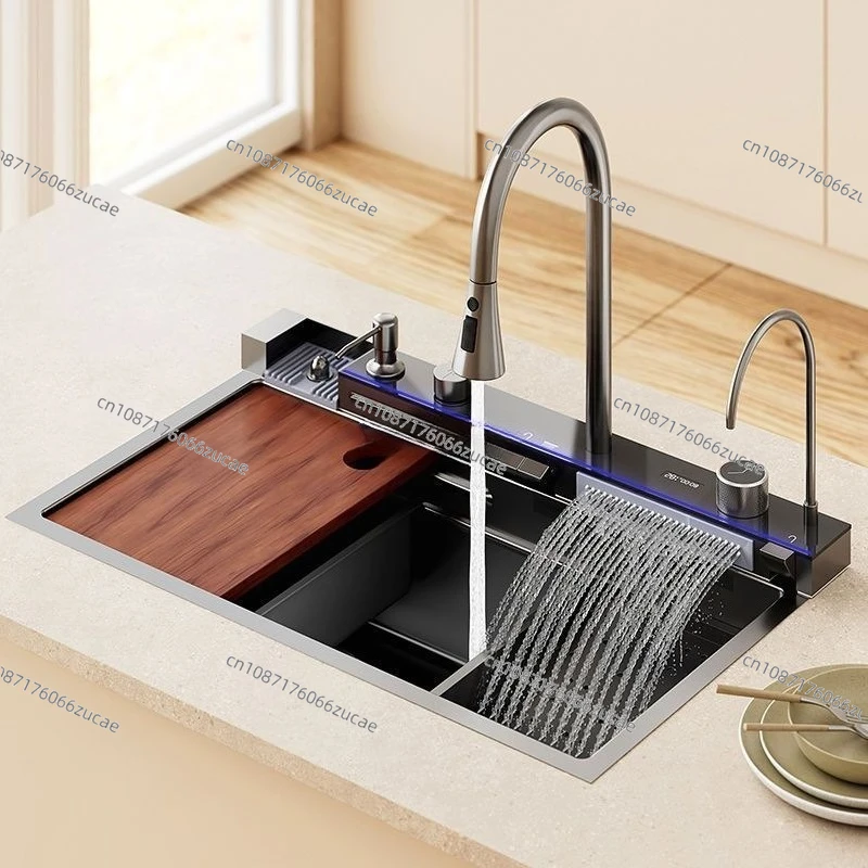 

Высококачественная умная кухонная мойка с водопадом из нержавеющей стали 304, высококачественная двойная чаша квадратной формы, счетчик/под креплением два