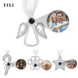 Custom Angel Wing Photo Pendant Personalized Snowflake Star Photo Projection Ornaments for Women Family Memorial Christmas Gifts
