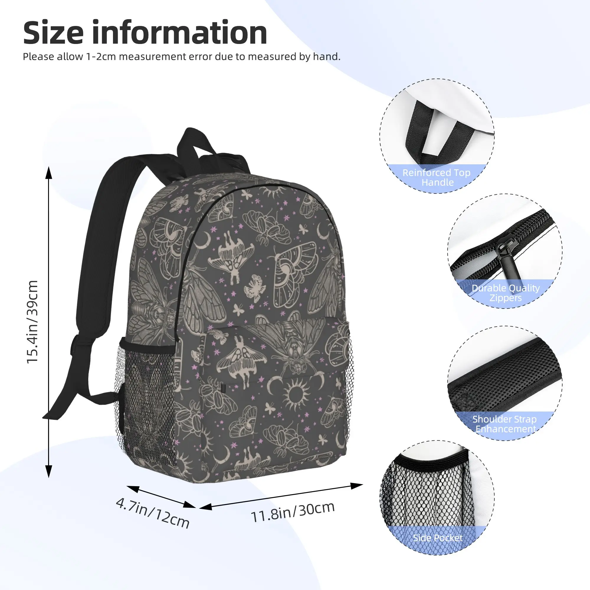 Esoteric Cicada And Moth Witchy Celestial Sun Moon Backpack Hot Sale Daypack BookBag Shoulder Bags for Men Women School Bag
