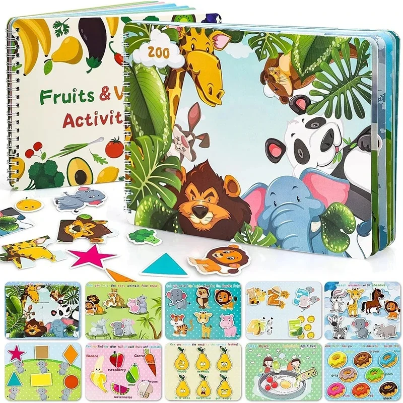 Montessori Baby Busy Sticker Book 3D Farm Life Fruit Car Theme Quiet Book Early Education Learning Fine Motor Training Baby Toy