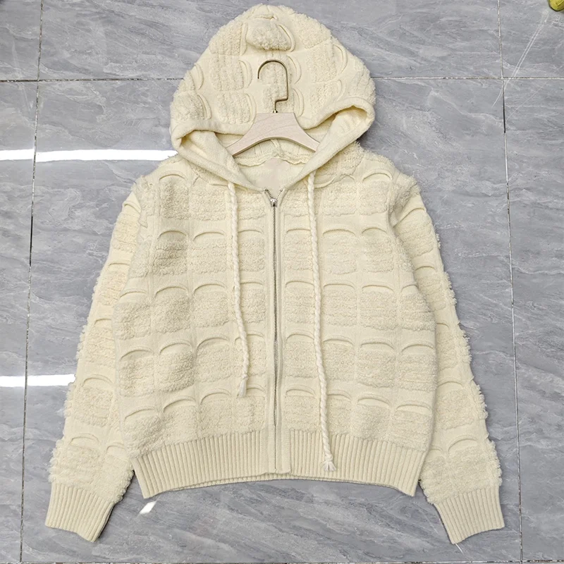 

High-quality striped contrast-color knitted cardigan for women, new autumn-winter style, warm wool sweater 251028170