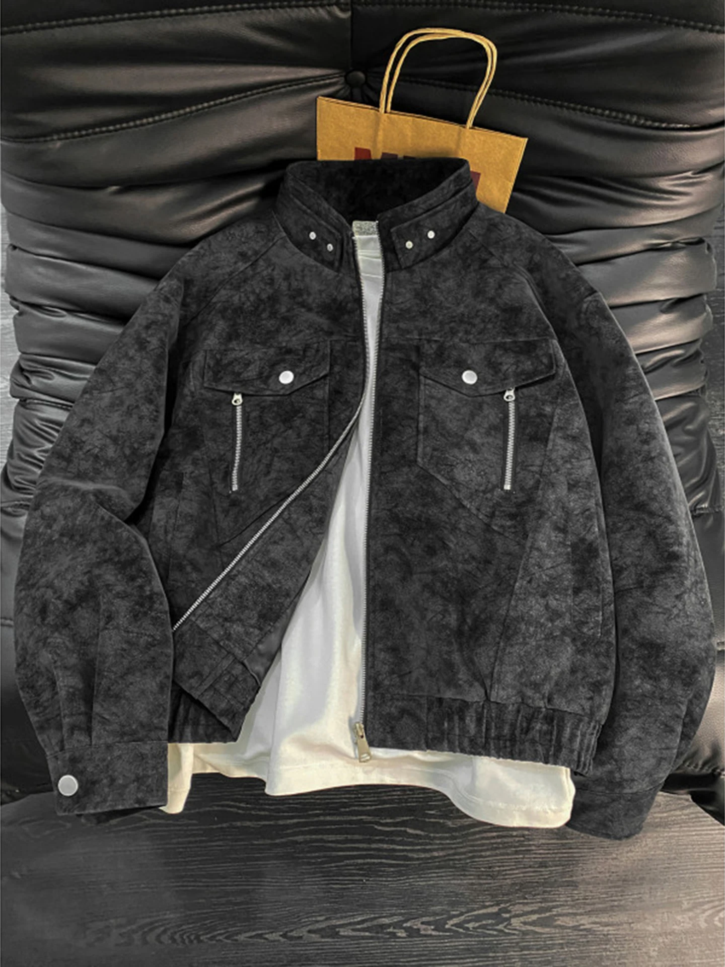 

Мужская демисезонная куртка-бомбер из искусственной кожи Bla Mat PU в американском стиле, ретро-модель Харрингтон, свободного кроя, на молнии