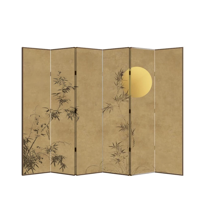 

New Chinese screen foldable mobile living room partition solid wood home bedroom entrance door occlusion - hemming