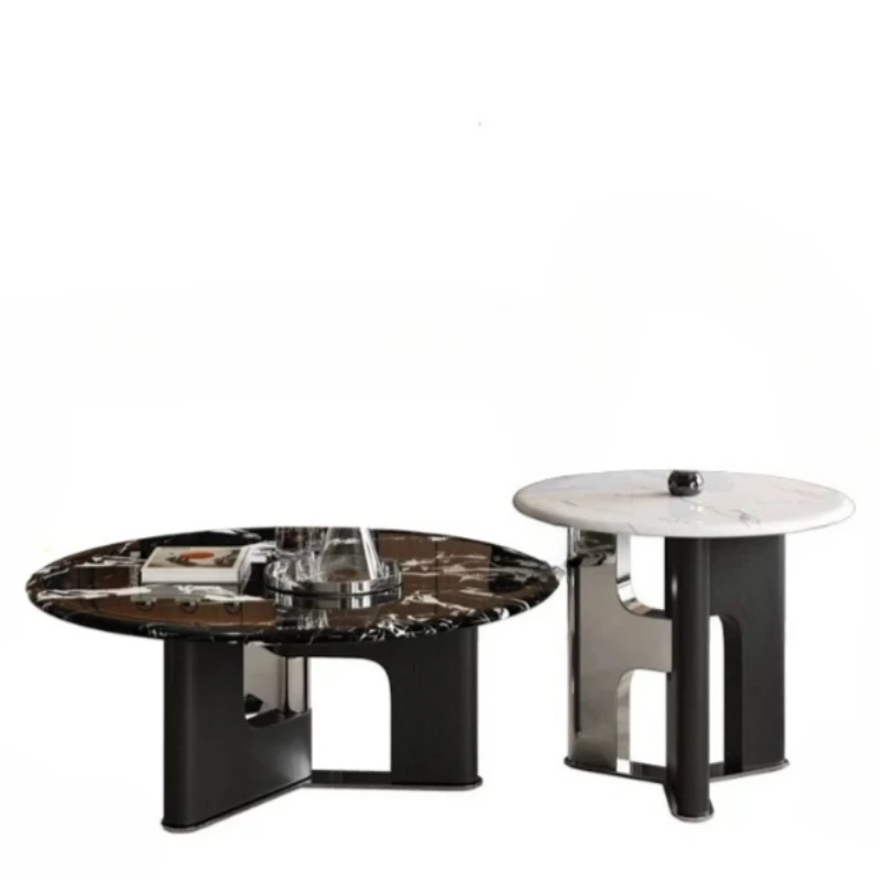 Italian Minimalist Natural Marble Coffee Table Living Room Home Bulgari Black Round Design New Tea Table
