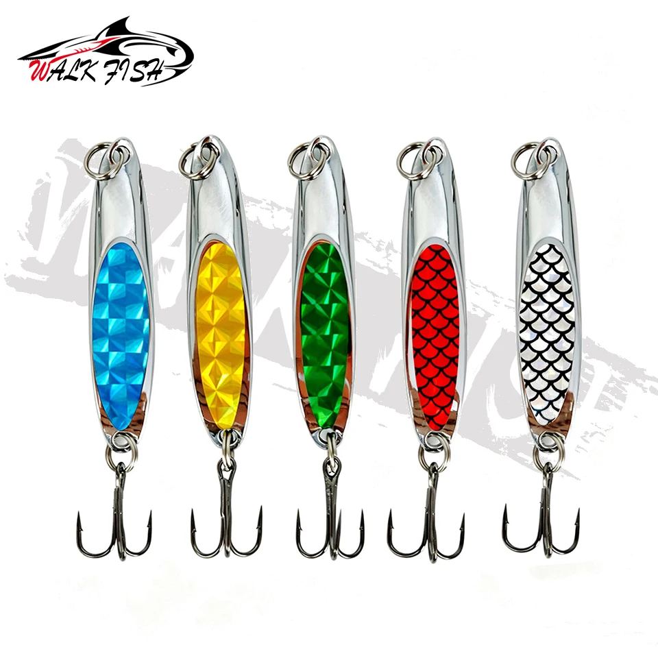 WALK FISH 1PCS/5PCS Metal Spinners Spoon Lures Artificial Fish Scale Skin Lures Fishing Tackle For Bass Pike Perch Hard Baits