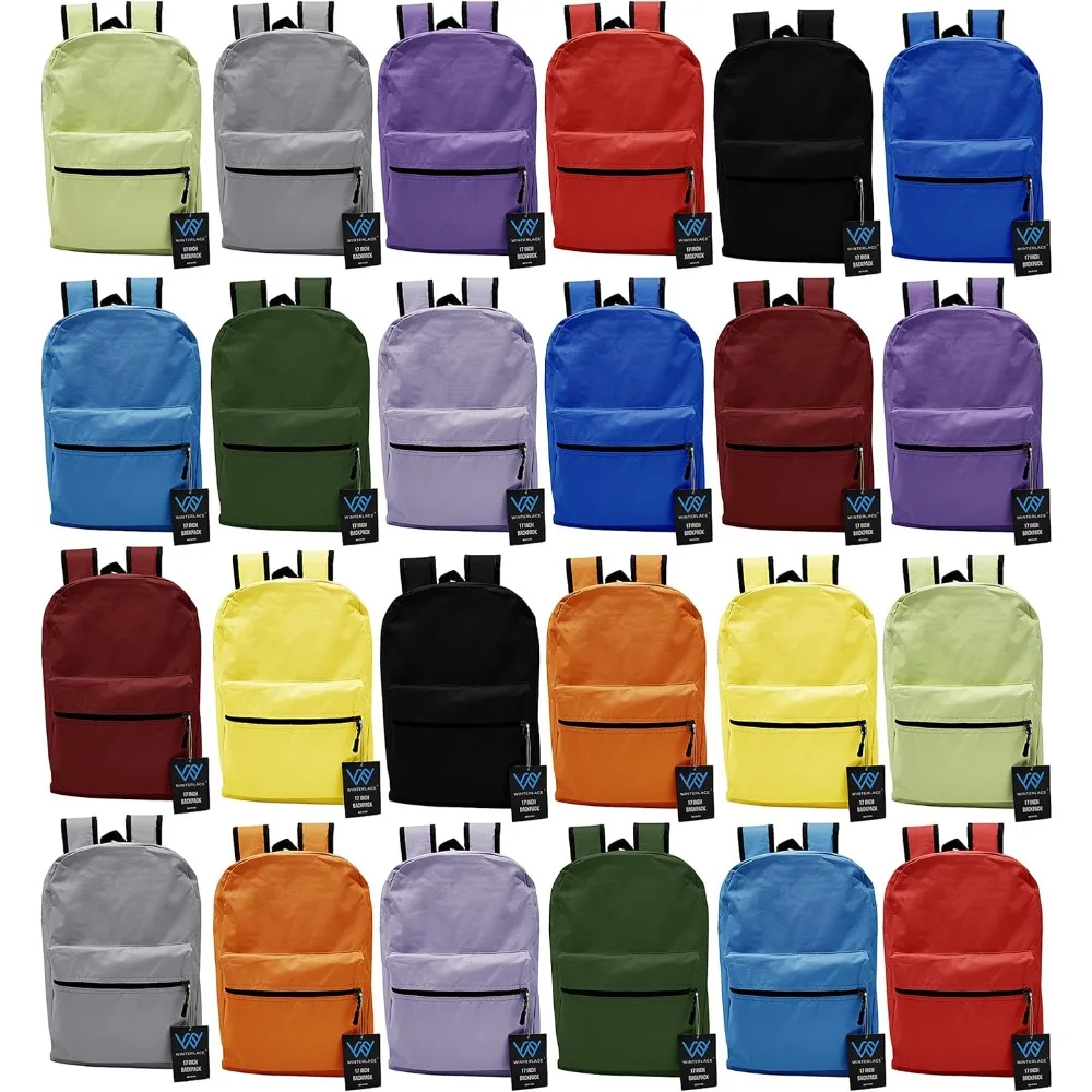 

24 Pack Backpack, Bulk 17 inch Lightweight Outdoor Travel Gym Corporate Events Bag (Assorted)