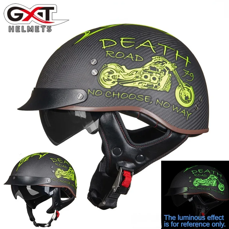 GXT Carbon Fiber Motorcycle Half Helmet Four Seasons Retro Crown Prince Helmet Electric Car Suitable for Both Men and Women