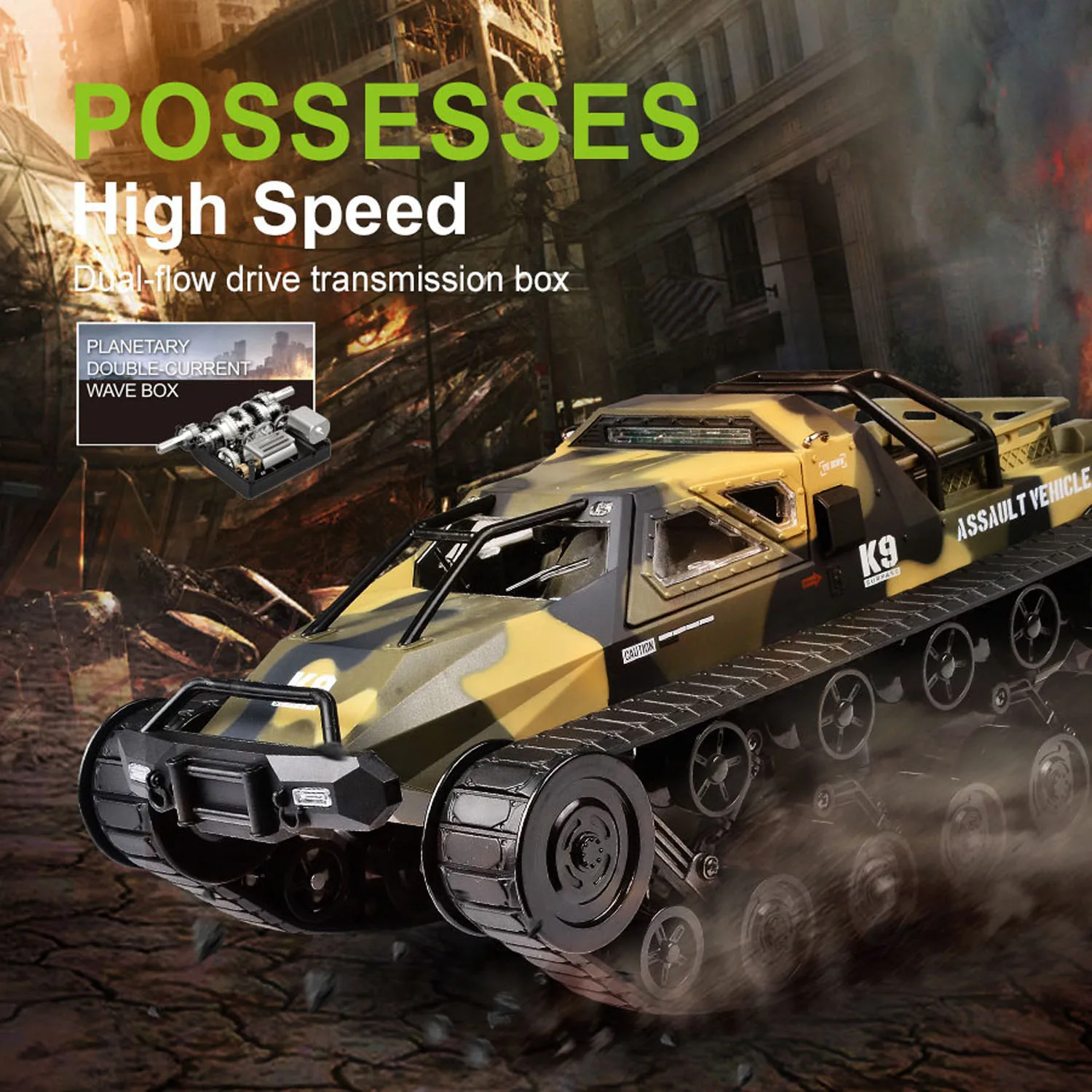 

1/12 JJRC C8812 MAX Radio Control Tracked RC Off Road Vehicle Drifting Car 360° Rotation Lights Openable Door Dual Flow Gearbox