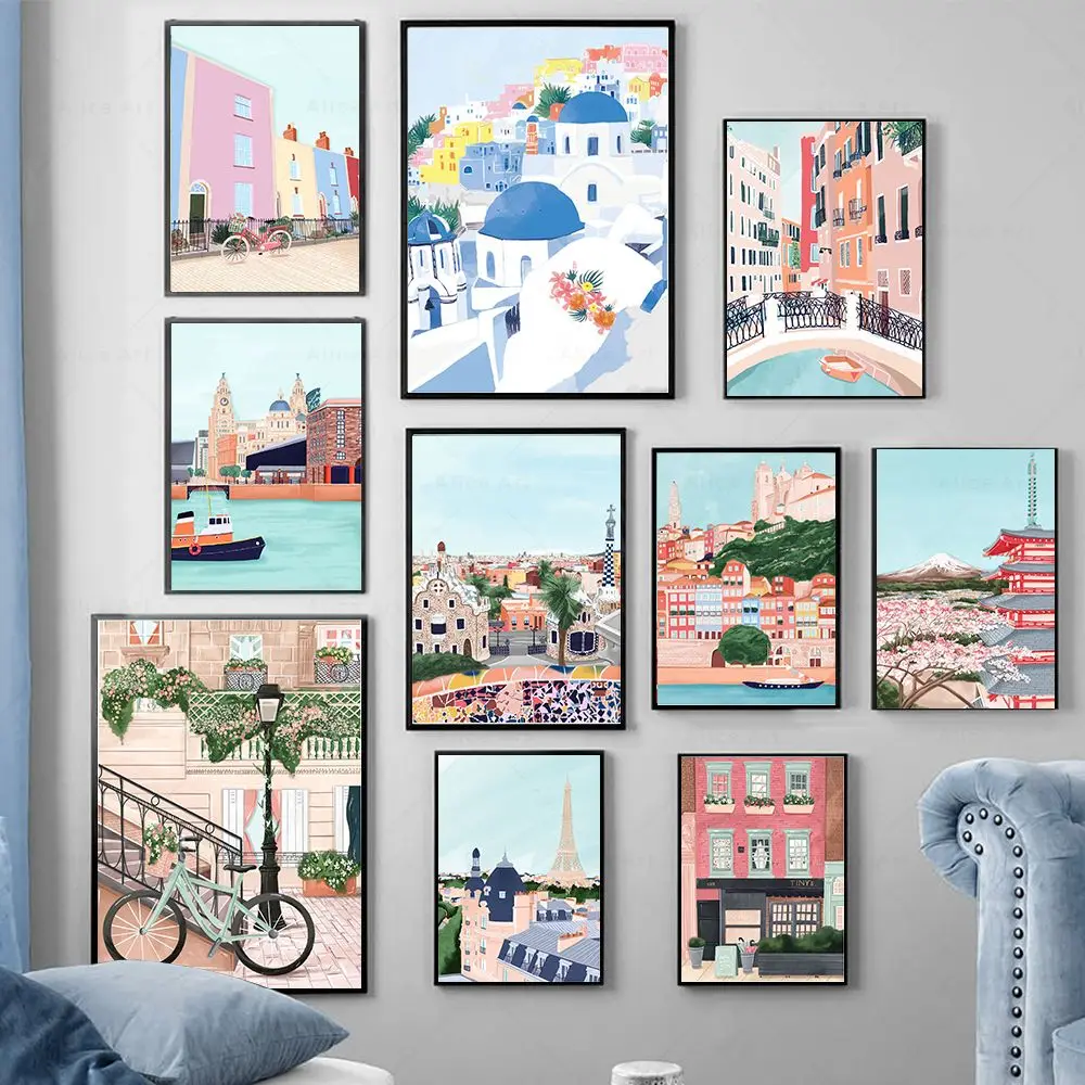Anime City Travel Posters Venice London Japan Italy Canvas Painting Nordic Prints Wall Art Pictures for Living Room Home Decor