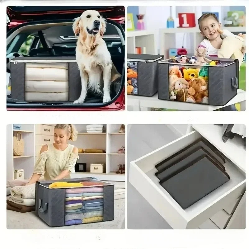 حقيبة تخزين بمقبض كبير جدًا - حقيبة تنظيم الملابس واللحاف المحمولة مع نافذة، مادة بوليستر متينة، مناسبة لـ