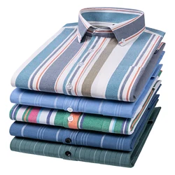 Pure Cotton Oxford Men's Striped Plaid Shirts Casual Men's Clothing Buttoned Comfortable Breathable Business Leisure Tourism