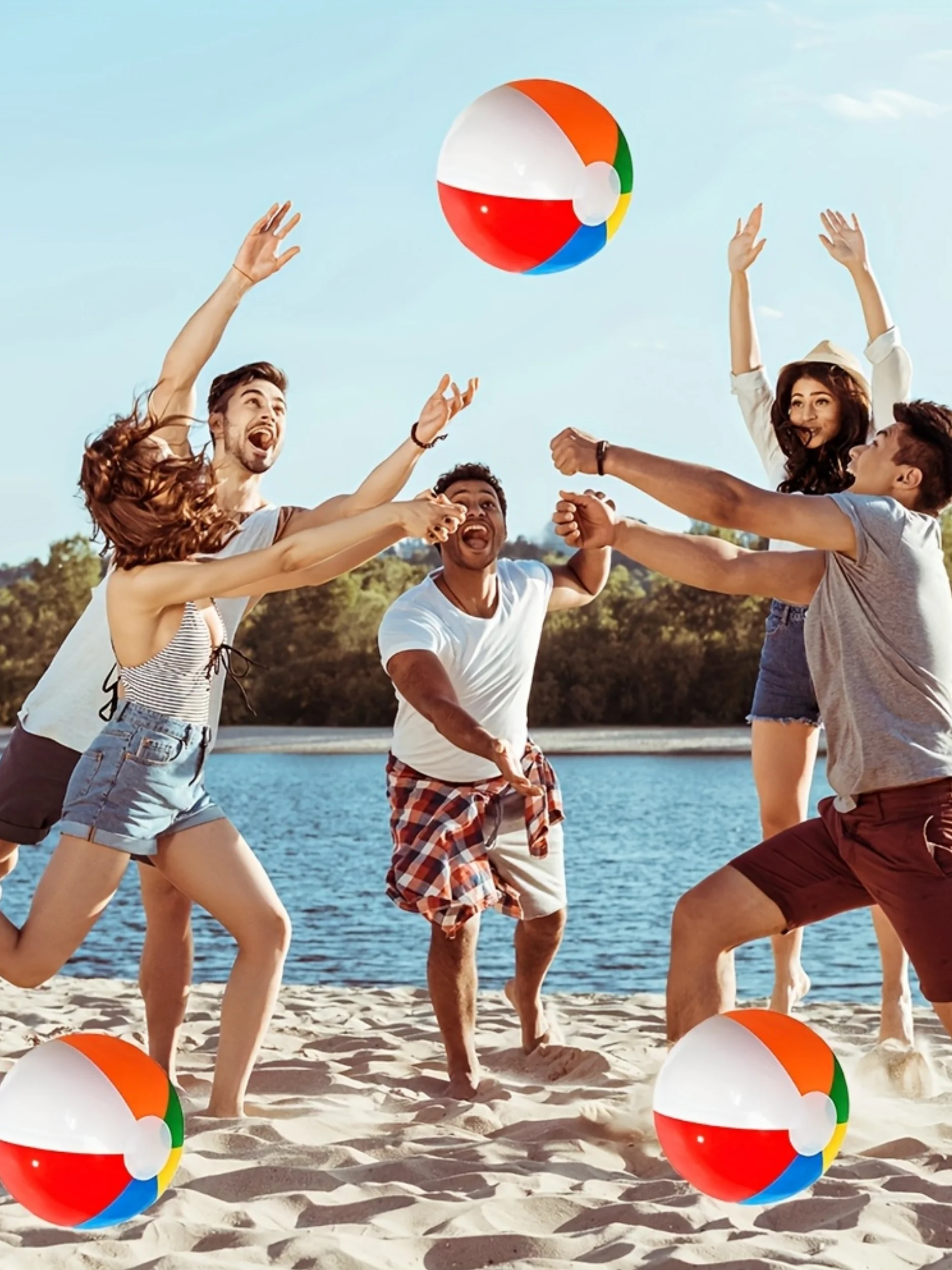 Beach Ball - 6-Color Rainbow Pool Water Party Decoration, Inflatable Pool Toy, Suitable For Summer Beach Water Games Beach Ball