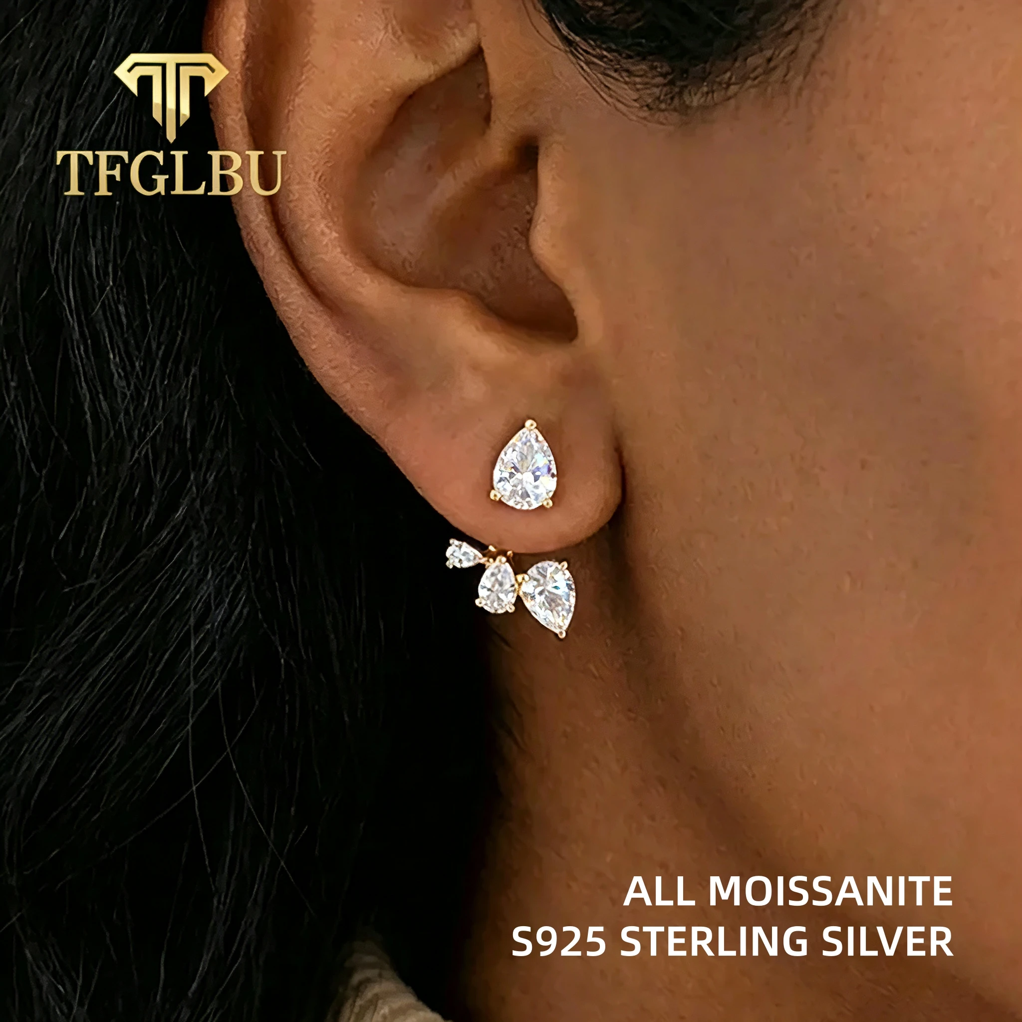 TFGLBU Water Drop D Moissanite Earrings for Women Gift Real 925 Sterling Silver Plated 18K Pendant Earring Party Daily Jewelry