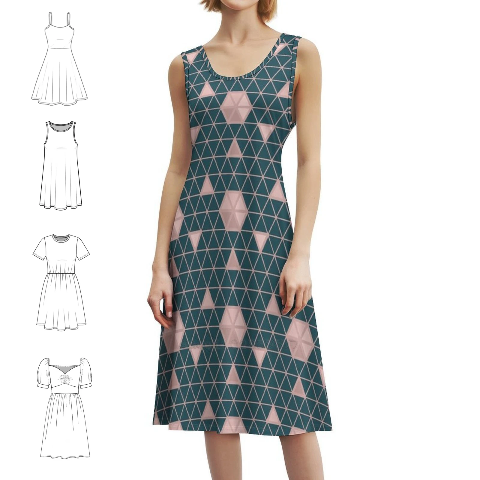 

Geometric Pattern Women's Hip Hop Streetwear Dress Graphic Print Party Club Wear Pattern Abstract Pink Blue Hexagon Evening