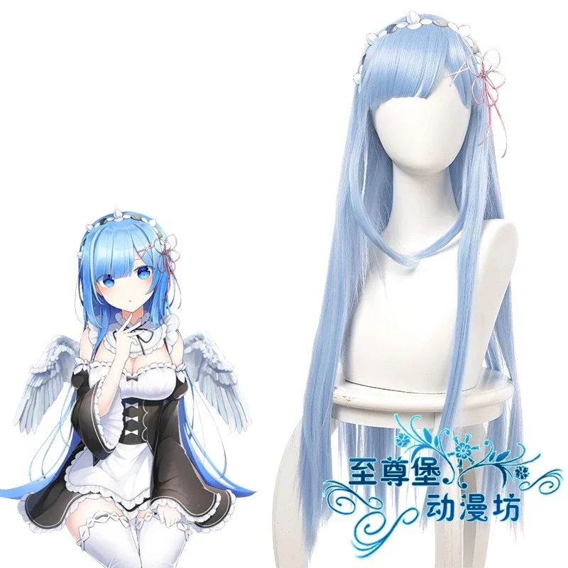 Re Life in A Different World From Zero Rem Ram Cosplay Wig Pink Blue Long Straight Hair Halloween Costume Wigs Headband