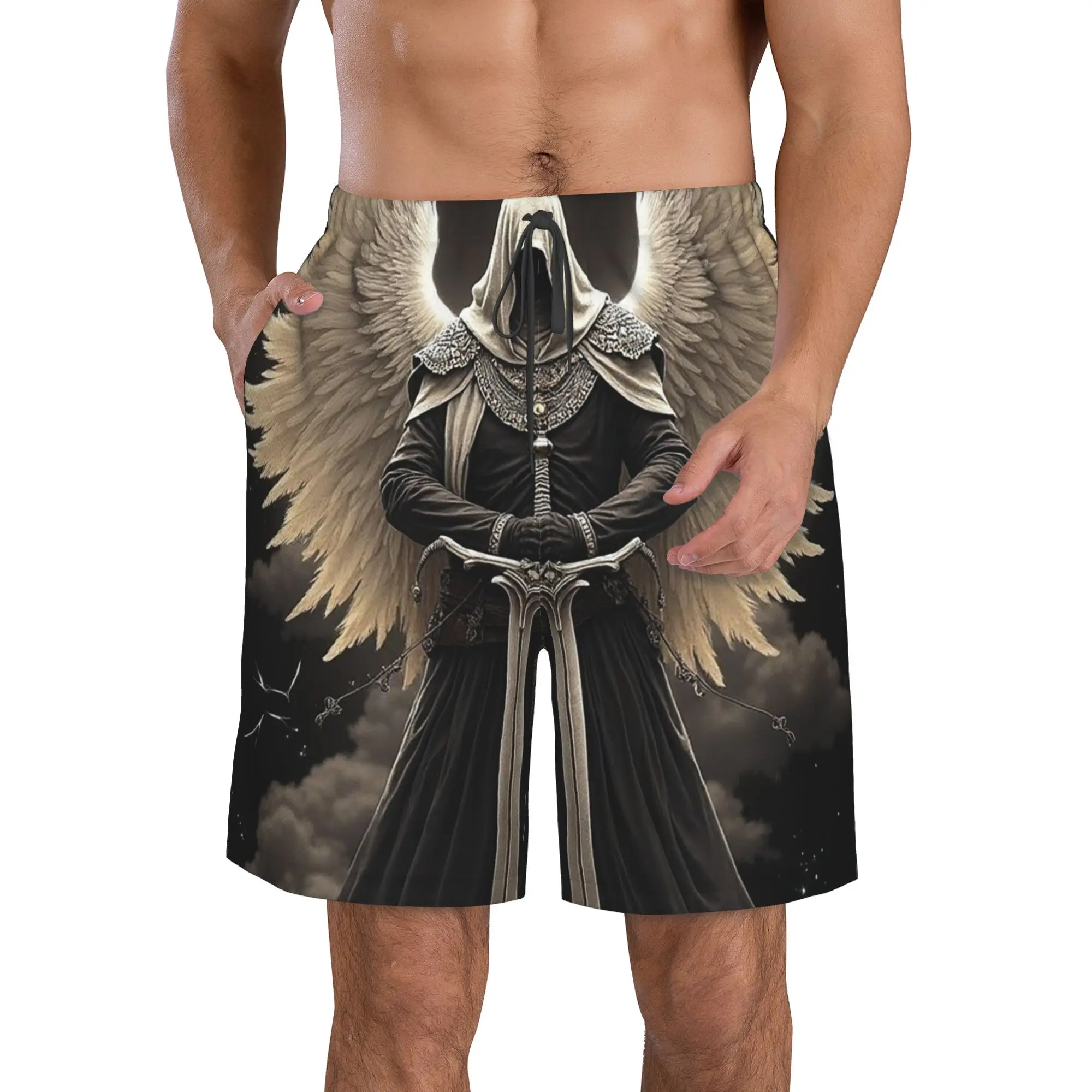 Mysterious Dark Angel God Wielding Sword Trunks Beach Board Shorts Casual Quick Dry Swimming Summer Men Pants