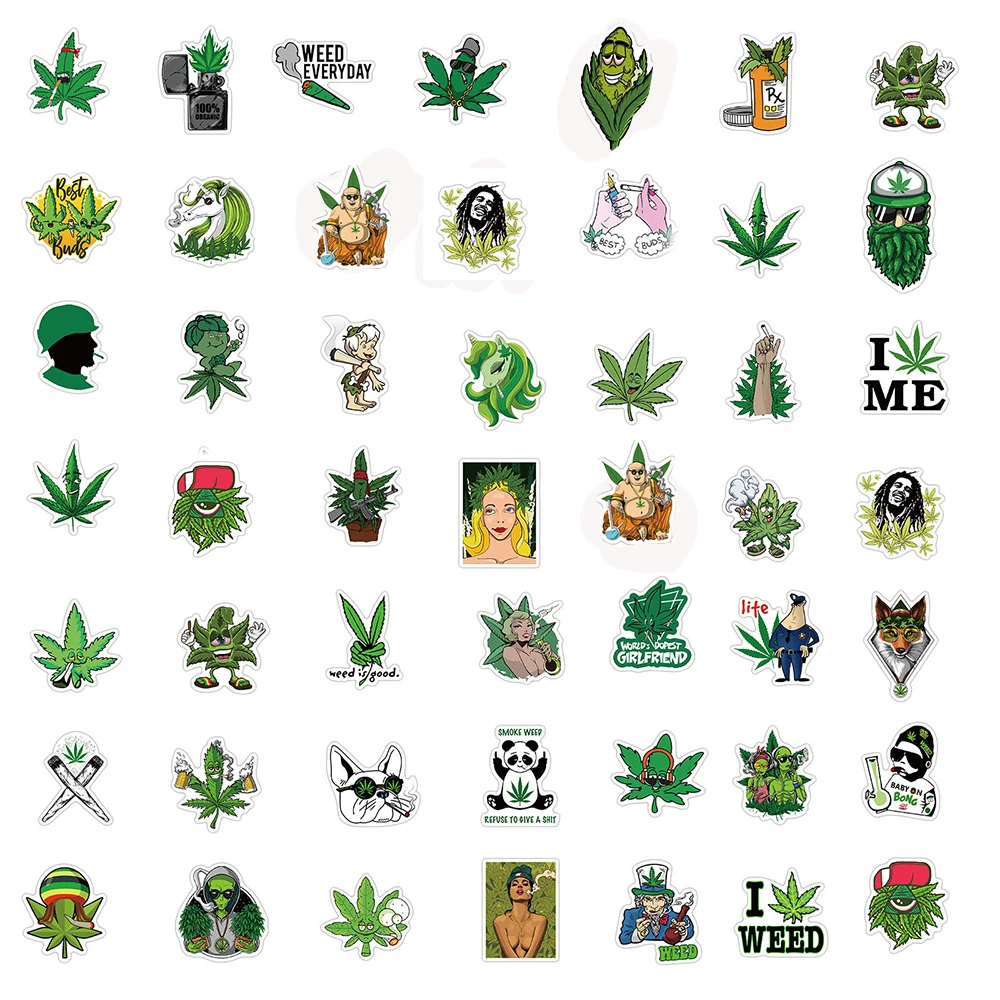 10/30/50/100PCS Weed Stickers Vinyl Marijuana Decals Funny Smoke Waterproof Aesthetic Stickers for Laptop Bike Bottle Skateboard