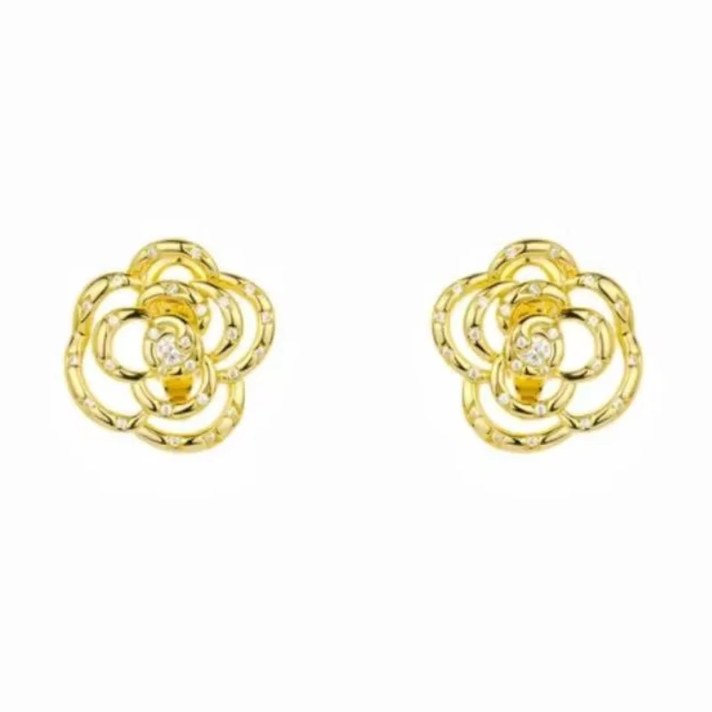 Bellux Gold Flower Stud Earrings 925 Silver CZ Diamond Women Earrings Women's Original Design Party Jewelry