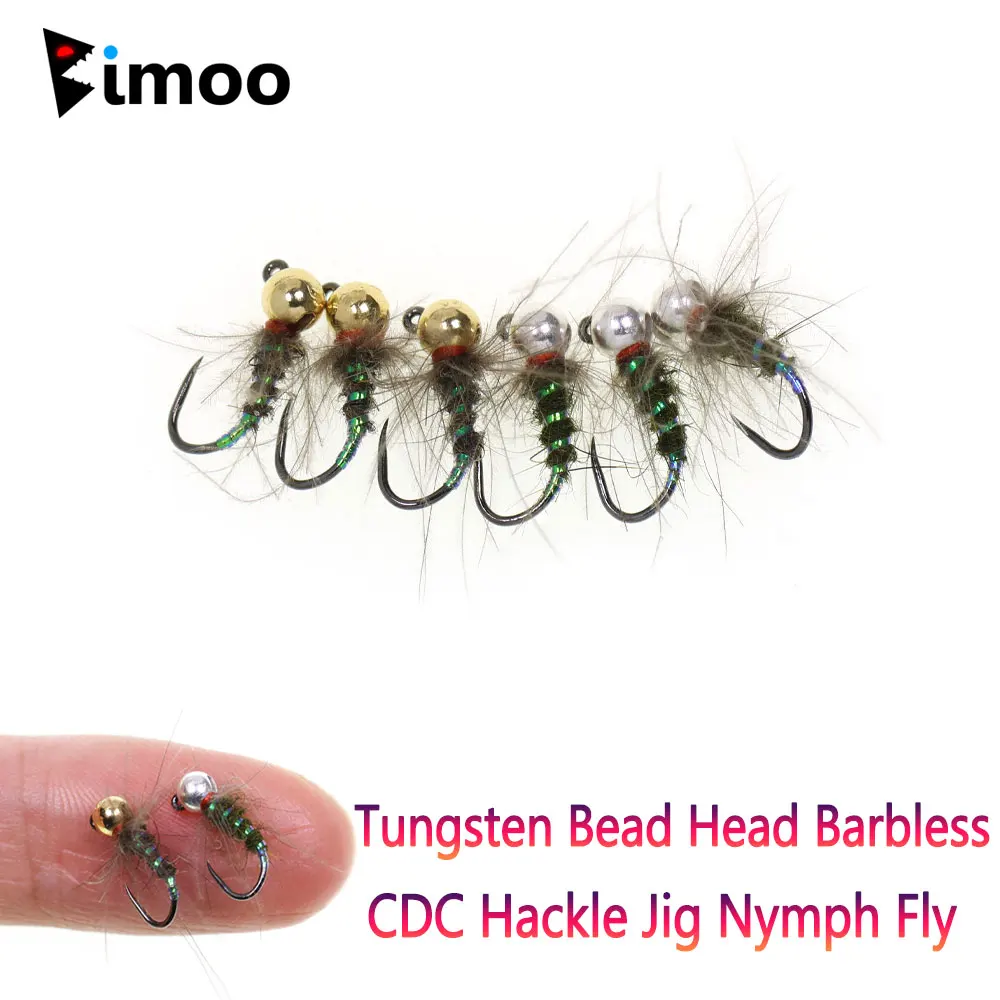 Bimoo 6 pièces # 16 tête de perle de tungstène CDC Hackle Jig nymphe mouche évier rapide oreille de lièvre Dub corps humide Euro nymphe mouche truite leurres de pêche