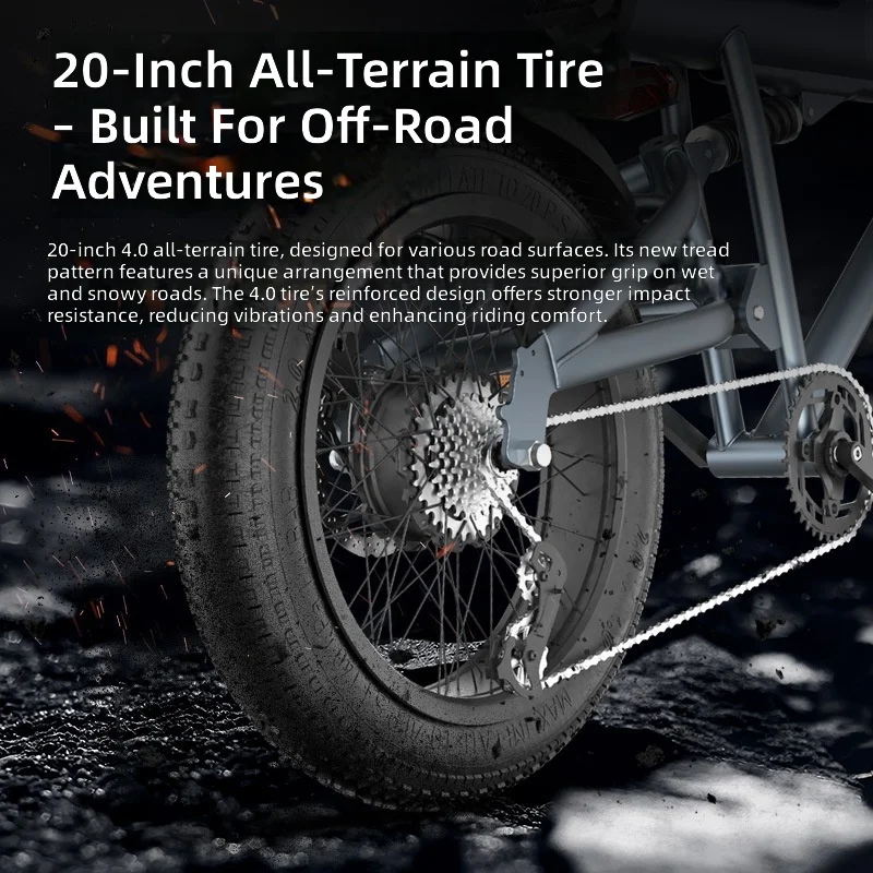 Electric Bike 20 Inch, All-Terrain Powerful E-Bike for Mountain Beach, Lithium Battery Electric Bicycle, Strong Motor Assist