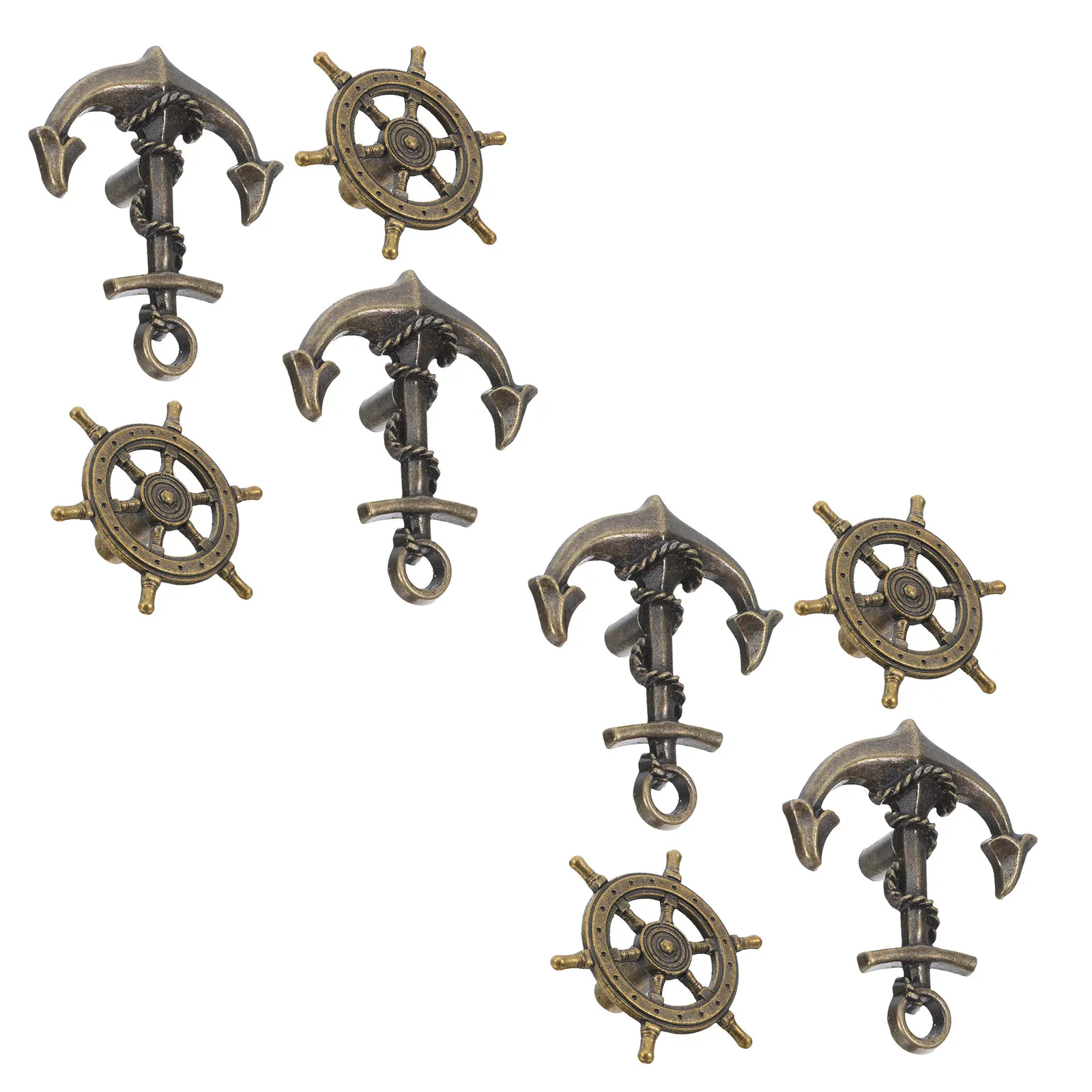 8Pcs Bronze Nautical Cabinet Handles Vintage Anchor Rudder Drawer Knobs for Dresser Wardrobe Cupboard Pulls