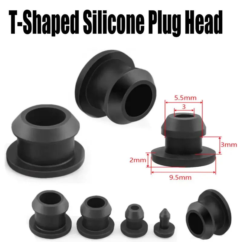 5~20Pcs Black Conical Snap-on Silicone Rubber T Type Plug 2.5-15mm Blanking End Caps Tube Inserts Bung Proof High Temperature