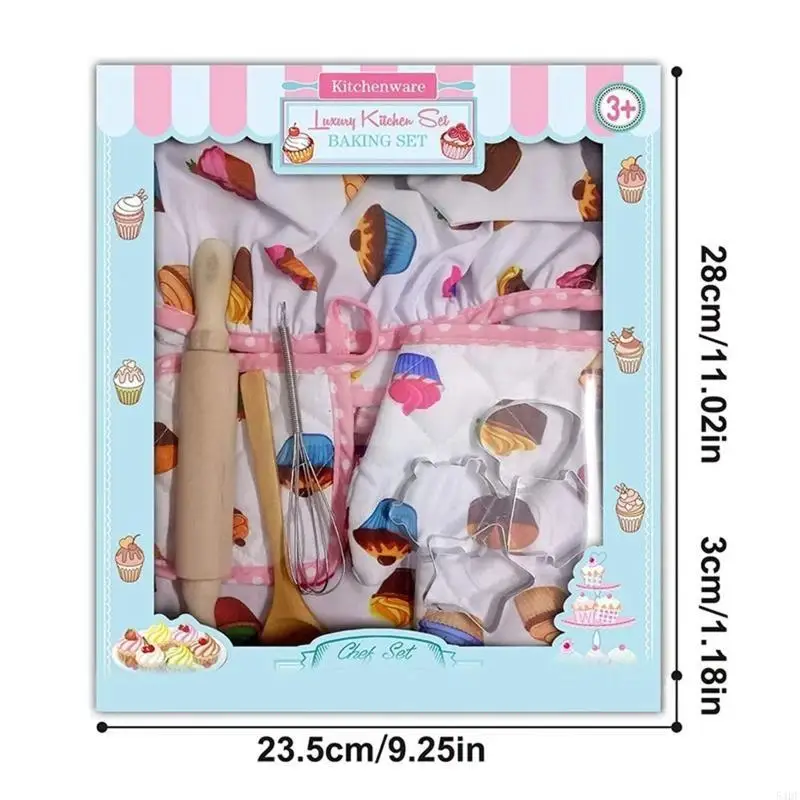 54DF 11 個エプロン 小さな女の子 子供用 調理ベーキングセット シェフ帽子 ミット & 調理器具 幼児用 ドレスアップ シェフコスチューム 役割用