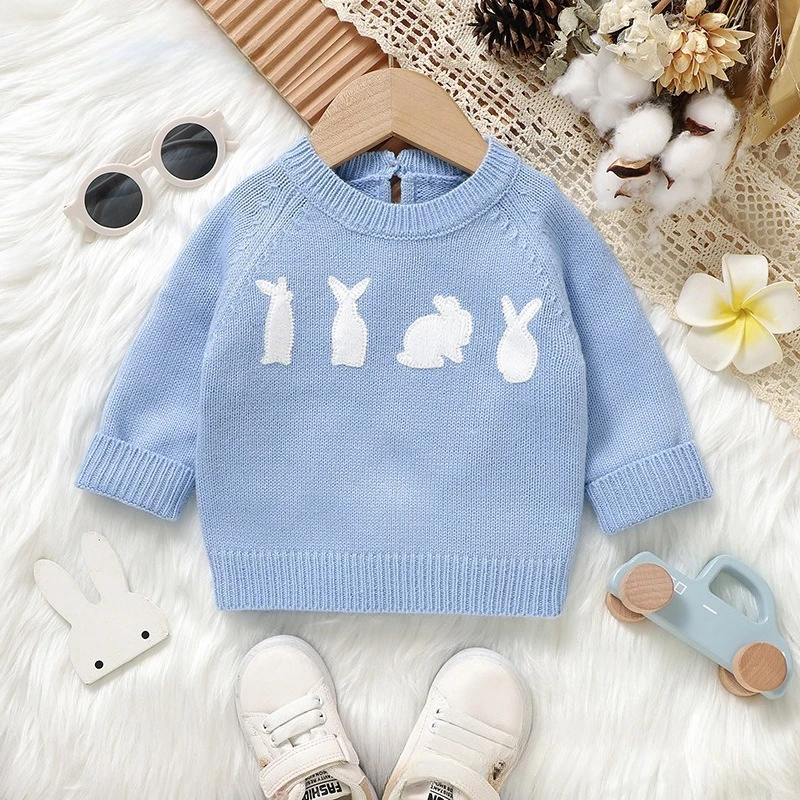 

New Autumn Winter Baby Sweater 0-3T Cartoon Rabbit O-Neck Infant Knitted Pullover Toddler Baby Children Loose Warm Knit Tops
