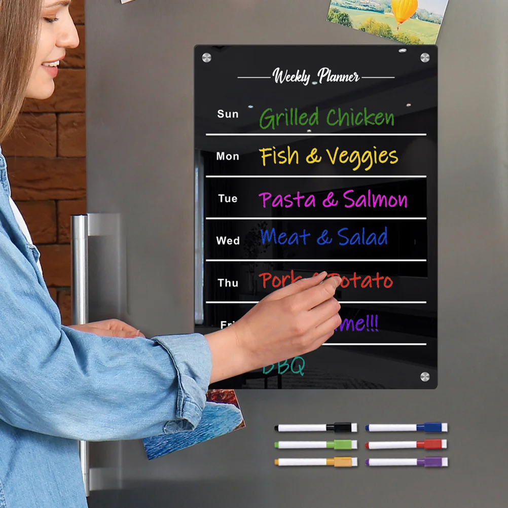 مجموعة واحدة من لوح الثلاجة المغناطيسي من الأكريليك للمسح الجاف والمخطط اليومي والجدول الأسبوعي منظم مذكرة لوحة المسح الجاف المغناطيسي #6
