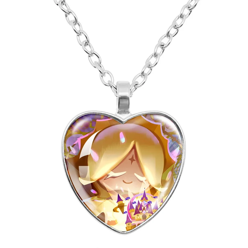Casual Game Cookie Run Kingdom Ancient Beast Shadow Milk Cookie Heart Necklace 25mm Handmade Alloy Accessories Fans Gift