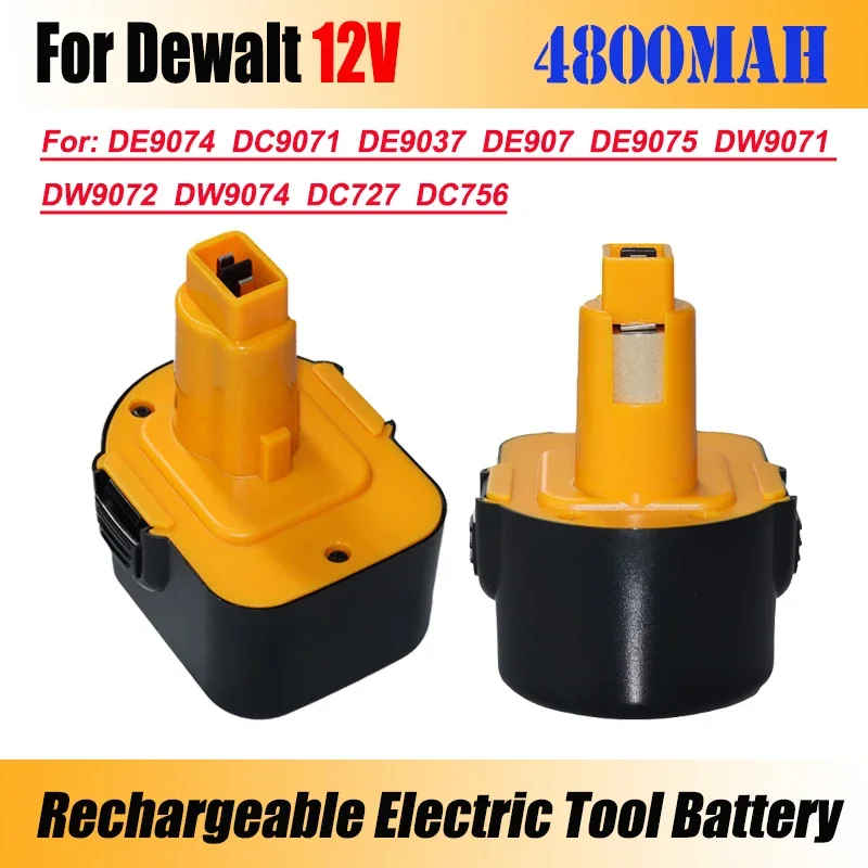 for Dewalt 12V 4800mAh Electric Tool Battery,for DE9074 DC9071 DE9037 DE9071 DE9075 DW9071 DW9072 DC727 DC756 DC980 DC981 DW0