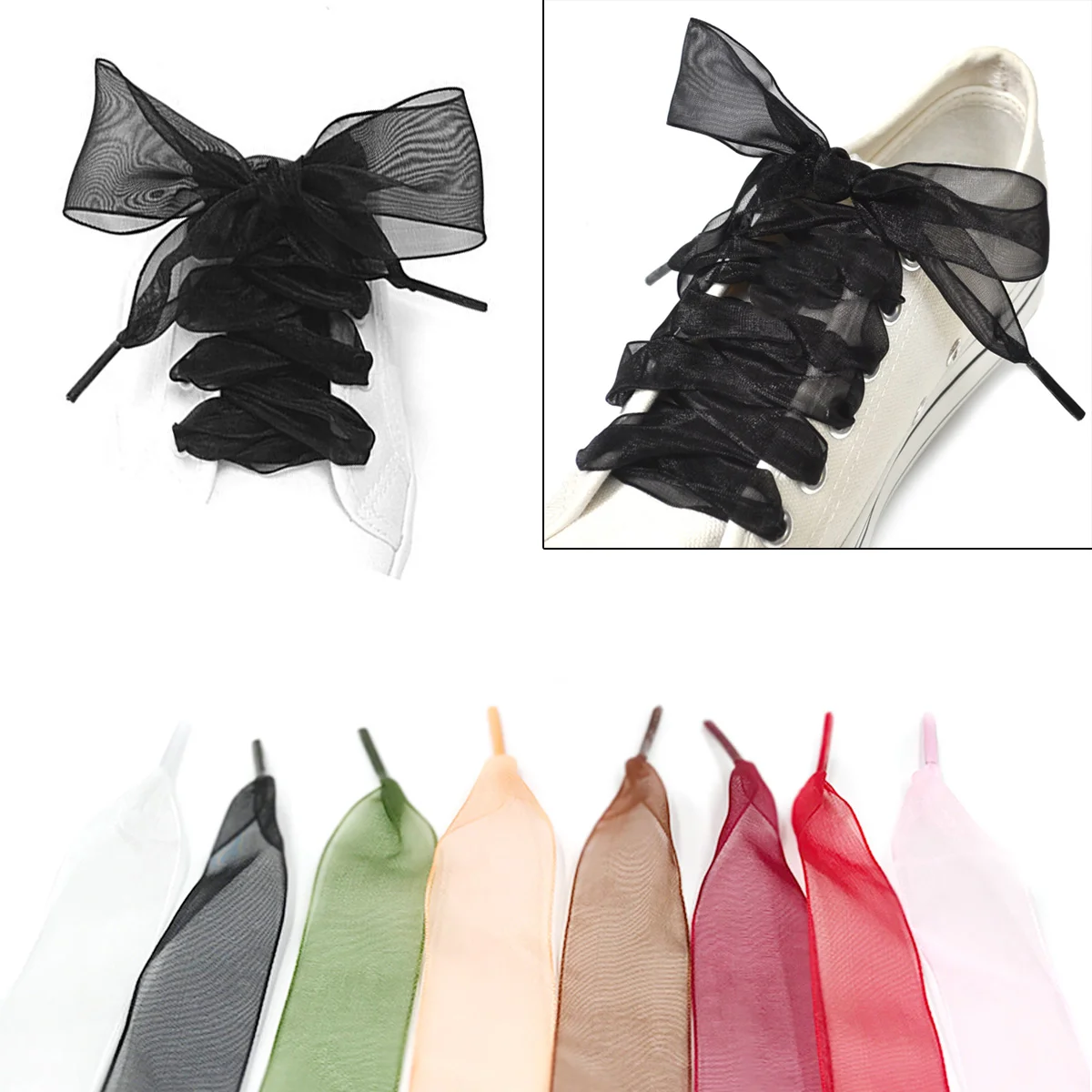 Shoe Laces for Sneakers Shoelaces Wide Flat Black Sheer Ribbon Dancing Party Girl Shoestrings Transparent