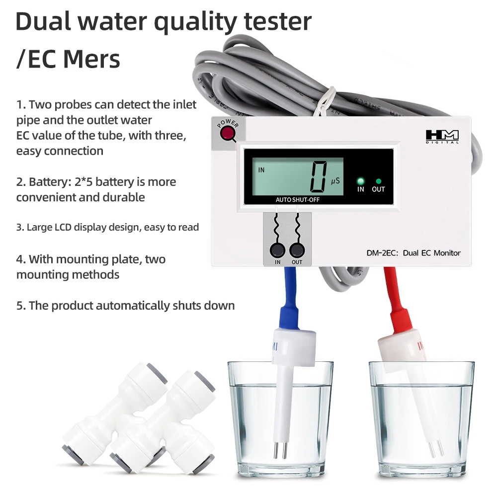 Dual Water Quality Tester Online TDS/EC Meter Digital Input/Output Water Quality Monitor Tap Water Fish Tank Test Pen