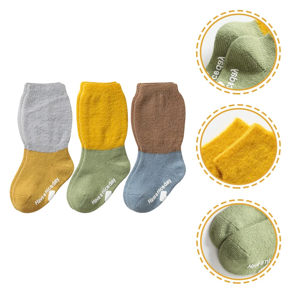 

3Pairs Anti Slip Warm Baby Socks Soft Breathable Toddler Non Slip Socks for Infant Shower Gift