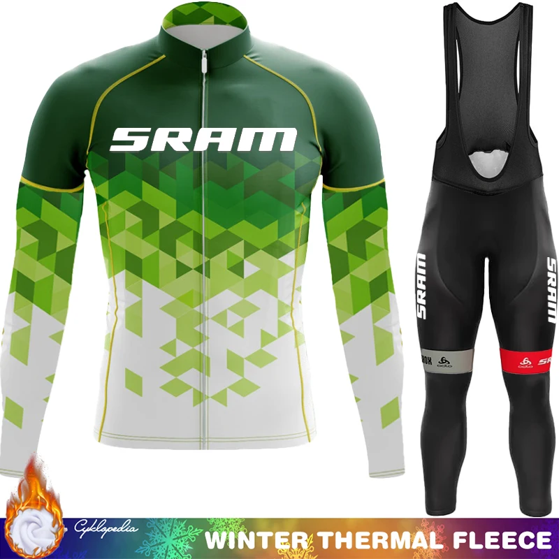 Winter Thermal Fleece Cycling Jersey Men's SRAM Outfit Mountain Bikes Clothing Man Clothes 2025 Bicycle Bib Road Mens Shirt Set